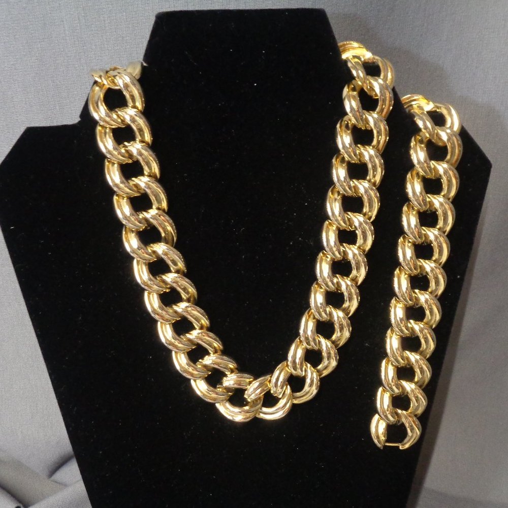 Chain Necklace Bracelet Set Chunky Gold